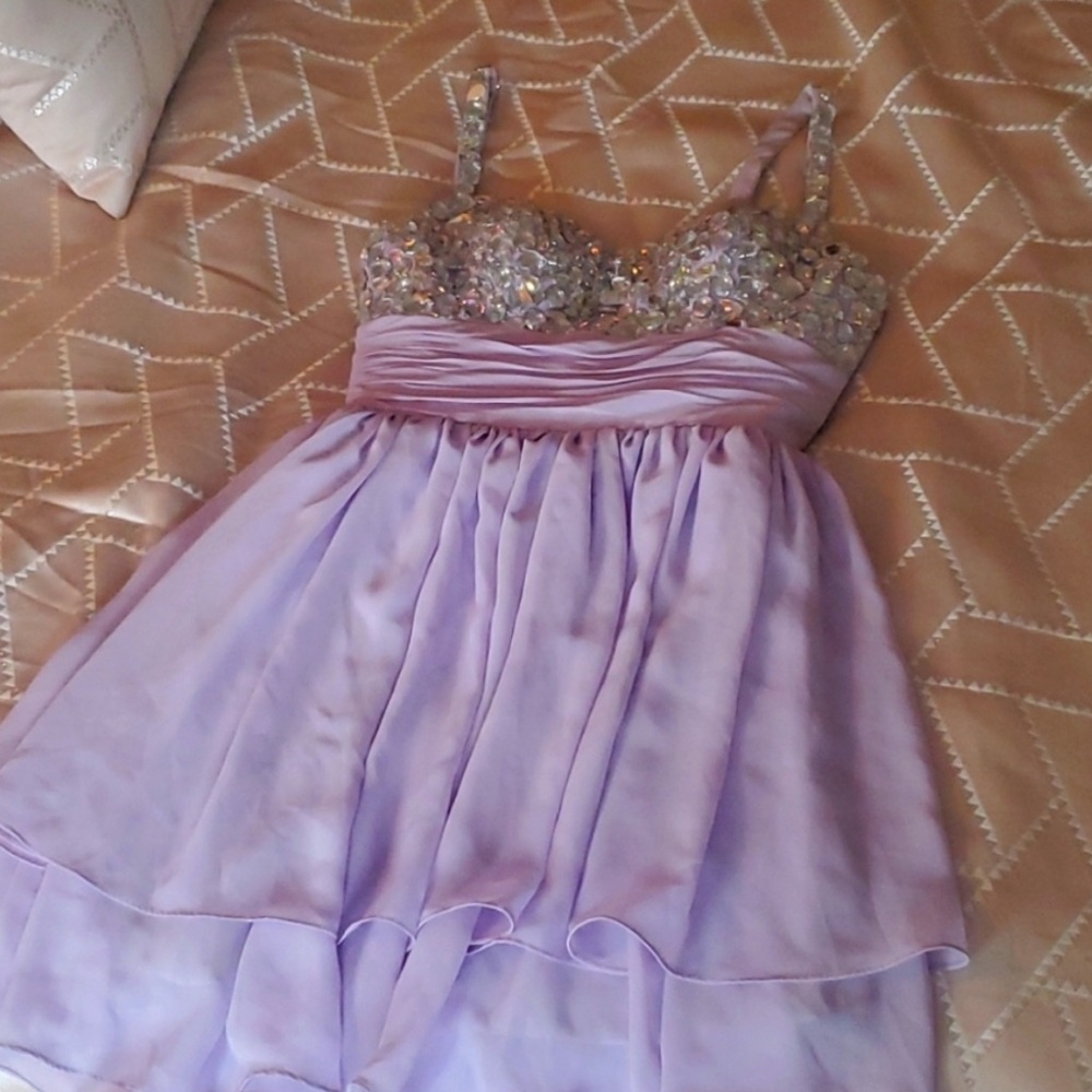 Lilac Embellished Mini Dress
